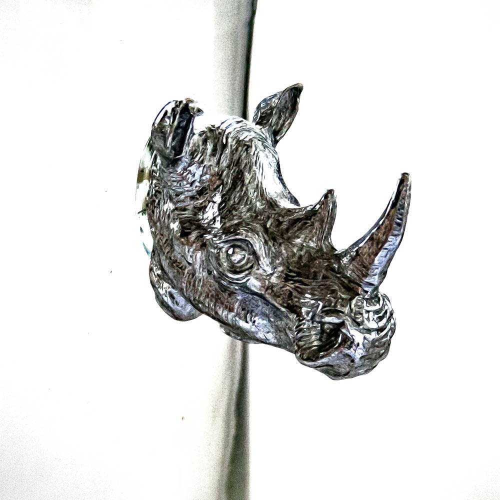 Ice Bucket With Pewter Rhino Heads