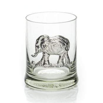 Whiskey Tumbler With Pewter Elephant